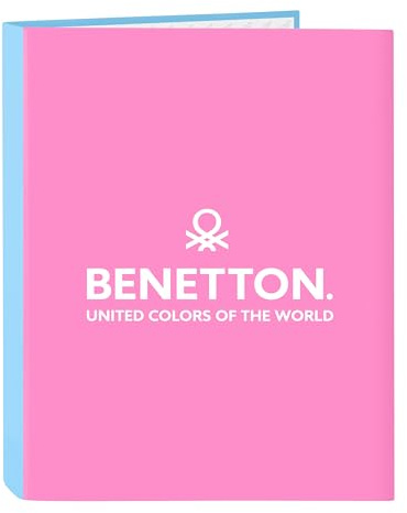 Safta BENETTON SPRING - Carpeta con Folios 4 Anillas, Ideal para Niños de Diferentes Edades, Cómoda y Versátil, Calidad y Resistencia, 26.5x33 cm, Color Celeste
