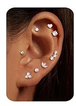 Cassieca Orecchini Donna in Acciaio Chirurgico, Piercing Multiplo Oro 14K e Argento - Cerchio Helix Trago Conch Ipoallergenico - 8 Paia
