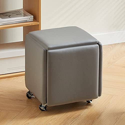 Fußhocker, 5-in-1-Nesthocker, beweglicher Fußhocker, Frisierstuhl, Sitzwürfel mit Lenkrollen, quadratischer Ottoman, stapelbarer Sofastuhlhocker, für Wohnzimmer, Schlafzimmer (Größe