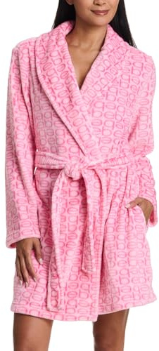 bebe Plush Robes for Women, Pink Robe with Allover Logo, Soft and Cozy Bathrobe Women's (Rose Heather, Medium)