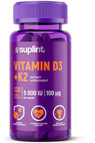 Vitamin D3 K2 5000 IE - 120 Vegan Kapseln - 100µg Vitamin K2 ≥ 99% All-Trans MK-7 - Hochdosiert Vitamin D3 - Laborgeprüft mit Zertifikat - Für Frauen Und Männer - Nicht-GMO, Glutenfrei