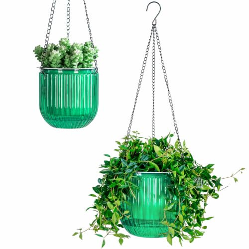 Calvalor Set med 2 hängande blomkrukor, 13,5/21 cm för utomhusbruk, inomhusbruk, hängande blomkruka för växter