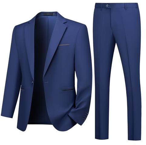 Autsel Traje de Hombre de 2 Piezas Slim Fit Traje Ajustado Traje de Boda de Negocios con Un Botón Azul Marino XL