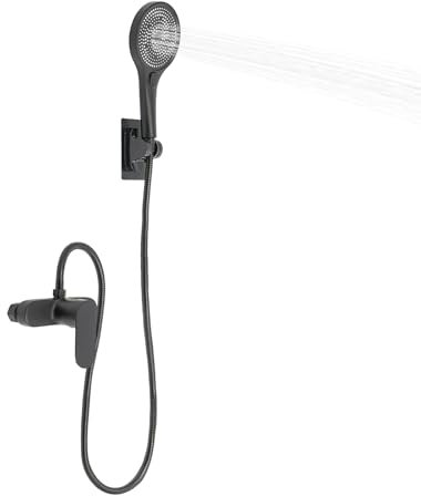 Système de douche noir, thermostat, colonne de douche, rond, style rétro, avec douchette à main, thermostat cascade, kit de douche pour baignoire