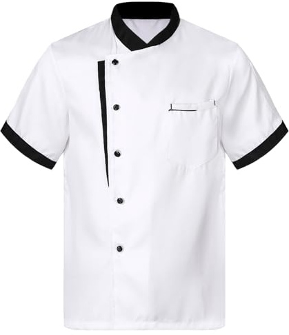 Xnihocha Veste De Cuisine Unisexe Blouse De Boulanger Manches Courtes Veste Travail Vêtements Professionnels Tenue Cuisine Uniforme Chef Professionnel