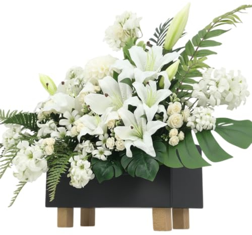 Centro Funerario Artificial Con Flores Blancas Tipo Lilium Decoración Realista Para Tumbas