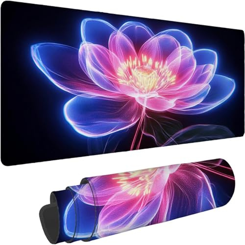 Mouse Mat 1400 x 700 x 3mm Large Mouse Mat Non Slip Rubber Base, Soft Textured Surface with Stitched Edges, Waterproof Desk Mat for PC, Laptop, Laser Mice for Office, Black Flower Printing xn-240