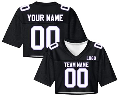 Camiseta de fútbol Americano para Mujer Personalizada con Nombre y número Conjunto de Animadora, Top Corto Oversize Y2K Streetwear, Top Deportivo con Escote en V y Manga Corta.