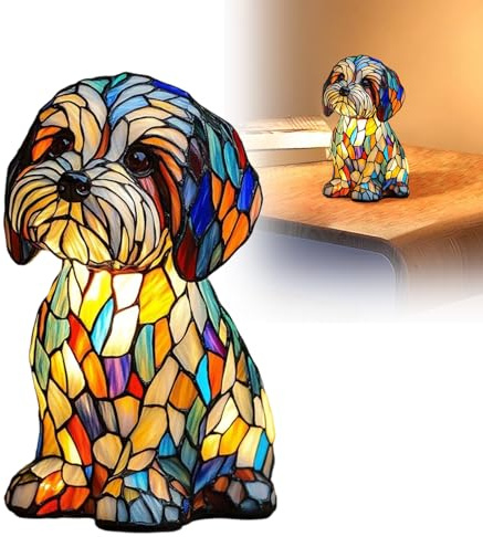 Lampade per Cani, Lampade Corgi, Lampada Schnauzer in Vetro Colorato per Cani, Luce Notturna Artistica della Serie a Tema Animali Domestici Carini, Lampada da Tavolo LED Regalo Divertente per Amanti