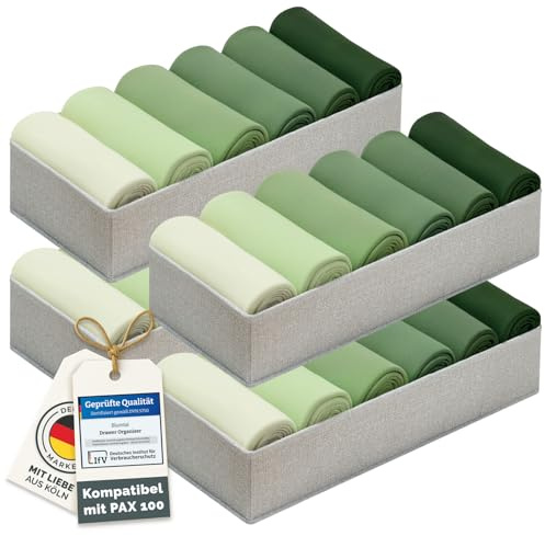 Blumtal PAX 100 Organizer Ordnungssystem Kleiderschrank 4er Set - 4x Kleiderschrank Organizer für PAX 100 Kommoden - Faltboxen für BHs, T-Shirts - Boxen für Schrank - Organizer Schank Grau
