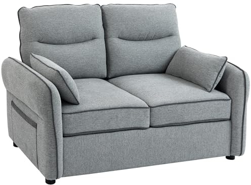 HOMCOM Canapé 2 Places en Velours égyptien 136 cm, Assise et Dossier rembourrés, Poche latérale, Style Contemporain, Sofa pour Chambre, Appartement, Petit Espace, Gris