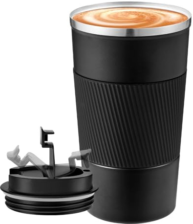 NEXROLA Termo Cafe Vaso Termico para Llevar 510ml, Negro | Hermético y Antigoteo, Acero Inoxidable, Sin BPA, para Coche y Viaje