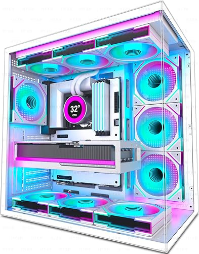 HYXN H1 Case PC ATX – Con 6 ventole PWM ARGB specchio infinito, doppia camera Mid Tower Case per PC Gaming, con Type-C, può ospitare contemporaneamente 3 radiatori da 360 mm (bianco-M, H1)