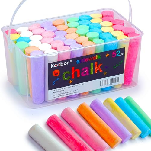 Keebor Washable Sidewalk Chalk, 54 Pcs 8 Colors Jumbo Chalks Bulk, Non-Toxic Chalk, Painting on Chalkboard, Blackboard, Playground, Outdoor Sidewalk