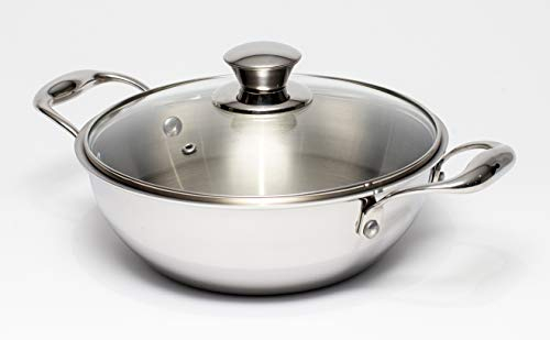 Zinel 5030 - Wok Tri-Ply con coperchio in vetro, 1,6 L 20 cm, in acciaio inox
