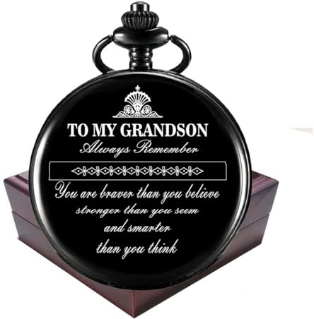 YEEHUA Engraved Pocket Watch for Grandson Birthday Anniversary Meaningful Year Gifts for Grandson