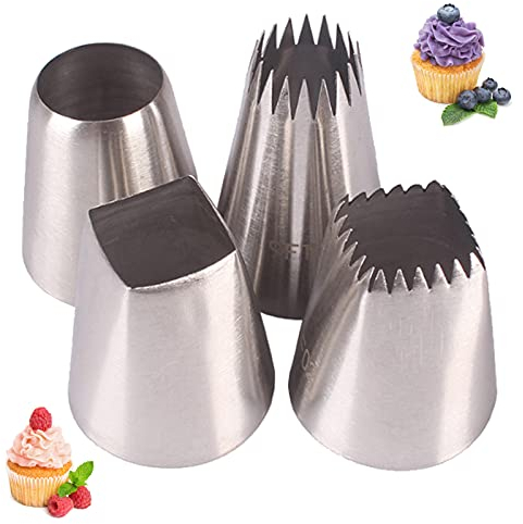 Beccucci Per Pasticceria, 4 Pezzi Beccucci Sac a Poche Professionali Grandi in Acciaio Bocchette Sac a Poche per Cupcakes, Pasta di Zucchero, Pasticceria