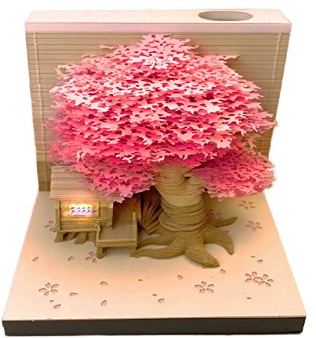 3D Memo Pads with Light & Pen Holder Dispenser Box,Cute Sticky Notes Kawaii Notepads Convenience Stickers Paper Carving Building Block Funny Office/Home Décor