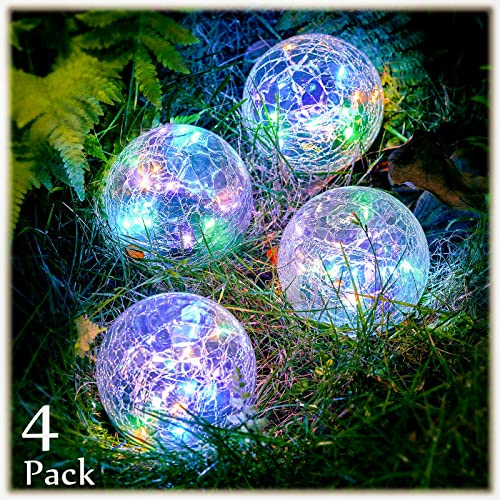 Honoson Decorative Solar Globe Lights Outdoor Waterproof LED Cracked Glass Ball Lights for Pathway, Walkway, Garden, Yard, Lawn Decoration(4 Pcs,3.9 Inch)