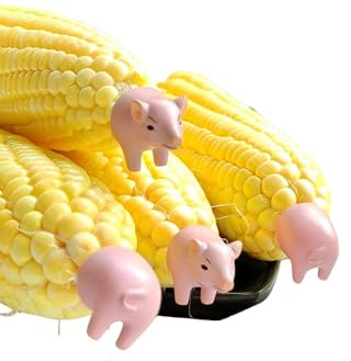 Set o f 2 Pairs Pink Pig Corn Holders (4 Pieces) Pink Hand Painted Color Corn Holders