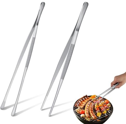 2 Stück Kochpinzette Edelstahl Lang Grillpinzette Pinzette Edelstahl Küchenpinzette für Fleischzange Bratzange Kochpinzette Oder Servier Zange Runder Kopf + Spitzer Kopf(30cm)