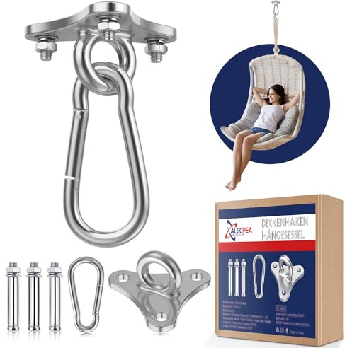 ALECPEA Deckenhaken Hängesessel Premium Edelstahl Halterung 400kg Tragekraft für Hängesessel | Hängematte | Slingtrainer | Boxsack | Yoga