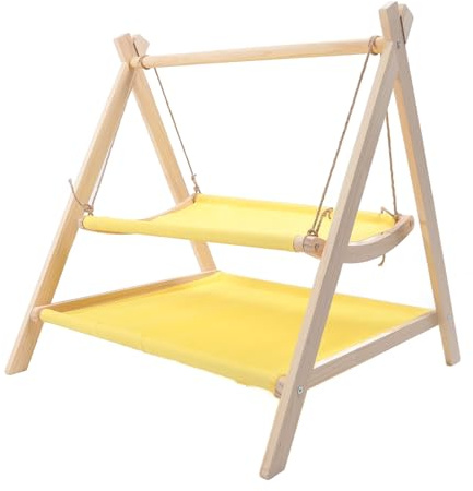 Depisuta Lit Hamac Balançoire pour Chat, Lit surélevé pour Chat à 2 Couches avec Cadre en Bois, Forte capacité de Charge, Résistant aux Rayures, Jouets Balançoire Debout pour Chaton et