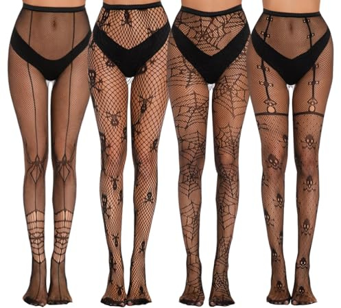 KHDULQ Collant Noir Araignee Bas Noirs Sexy,Collant Resille Noir Womens sexy pour femme Bas résille Collants à motifs Collants chaussettes hautes,Pour Femmes (toile d'araignée)