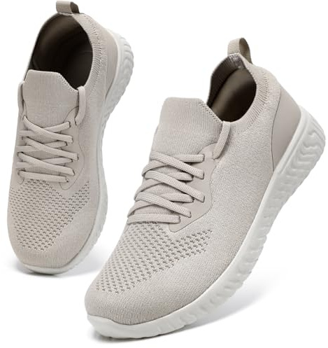 HKR Running Shoes Womens Atheltic Slip on Trainers for Women Lightweight Gym Walking Shoes Arch Support Taupe UK 3.5