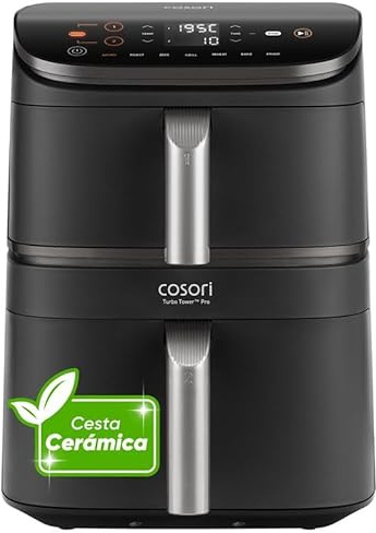 Cosori Air Fryer Turbo Tower Pro 10,8 Litros, Freidora de Aire con Revestimiento Cerámico sin PFAS, Doble Resistencia con Turbo Blaze, Airfryer de Doble Cesta Vertical, Multifunción 7 en 1, 2630W