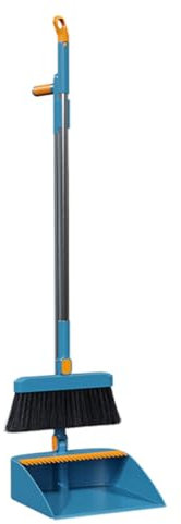 Jrifedptry Juego de escoba giratoria de 180 grados y recogedor de escoba plegable, juego de recogedor para el hogar, combinación de plástico + acero inoxidable con kit de limpieza ergonómico largo