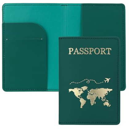 FuninCrea Porte-passeport, housse de passeport en cuir PU, portefeuille de voyage avec plusieurs emplacements, étui fin pour passeport portefeuille avec motif doré pour passeport, cartes de visite