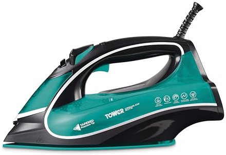 Tower Steam Iron 3100W, One Temperature Technology for Easy Ironing, 45g/min Continuous Steam for Faster Results, 190g Steam Boost, Ceramic Soleplate, 360ml Tank, Teal (T22026TL)