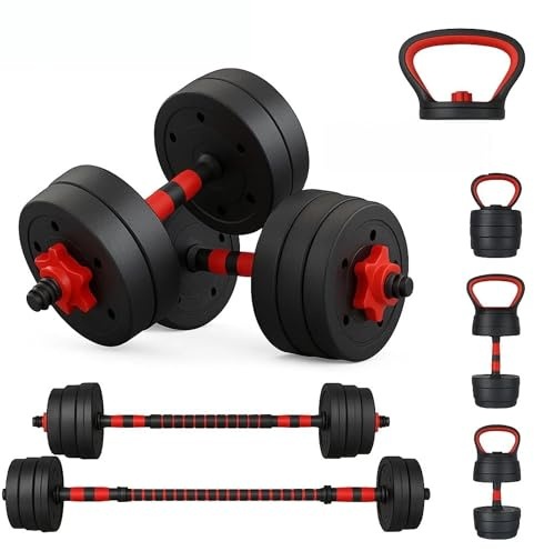 6-in-1 Adjustable Dumbbell, Barbell & Kettlebell Weights Set | 10kg to 50kg Weights | Customisable Strength Training for Home Gym & Fitness Workouts (50, Kilograms)