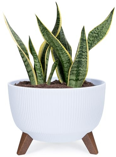 KONZEPT Pot de fleurs avec pieds - 33 cm - En plastique - Blanc - Grand pot d'extérieur - Résistant aux UV - Résistant aux intempéries - Avec évacuation de l'eau - Parfait pour les fontaines solaires