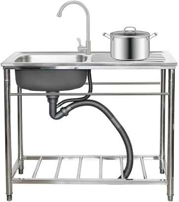 Lavello per Lavanderia in Acciaio Inossidabile, lavello da Cucina a 1 Scomparto con Una Vasca, lavello per postazione di Lavoro Commerciale, lavello di Servizio per Garage, ristoranti, cucin