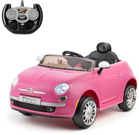 Xootz Pink Fiat 500 Ride On Car for Kids, Licensed Electric Car with Remote Control, MP3 Player & AUX, Opening Doors, Working Lights, Ride On Toys