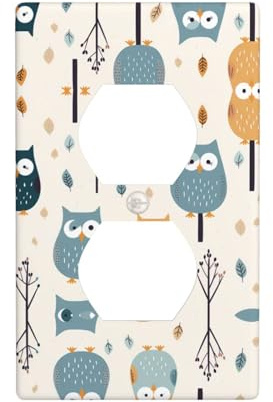 Phayah Placa de pared dúplex con patrón de búho pequeño, tamaño estándar, policarbonato termoplástico, doble enchufe