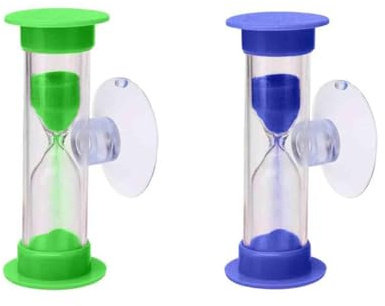 Clessidra Bambini,2 PCS 3 Minuti Sabbia Colorata con Ventosa Orologio in Vetro di Sabbia Carino Timer per Spazzolino da Denti per Cucina Apprendimento(Blu Verde)