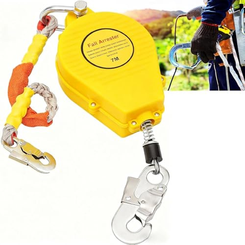 Dispositivo Anticaidas Retractil, 3-20m Homologado Línea de Vida Retráctil Portátil con Gancho Autoblocante, Anticaidas Retractil Seguridad para Techado y Construcción, Carga Máxima:150kg(yellow,10m)