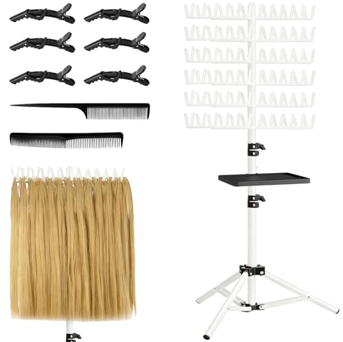 Support pour extensions capillaires à 144 broches avec plateau, pinces à cheveux et peignes - Support pour extensions capillaires - Réglable en hauteur et pliable
