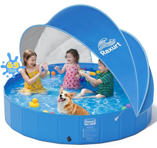 Kiddie Pool with Canopy, 63 Large Toddler Pool with UPF 50+ Sunshade