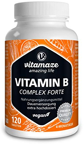 Vitamin B-Komplex extra hochdosiert, 120 vegane Tabletten für 4 Monate, Alle B-Vitamine mit optimaler Bioverfügbarkeit, Natürliche Nahrungsergänzung ohne Zusatzstoffe