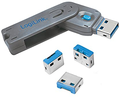 LogiLink AU0043 USB Port-Blocker Schloss (1x Schlüssel und 4x Schlösser) grau