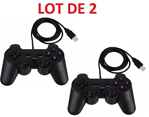 Pack de 2 Manettes PC Filaire USB – Joypads Double Analogique 10 Boutons – Compatible Windows 98 à Windows 10 – 1,40 m – Straße Game®