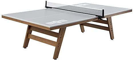 Hall of Games Ping Pong Table, 9ft x 5ft Official Size, 18mm Water-Resistant Gray Top, 2-Piece with Metal Braces, Woodgrain Legs, 2.5in Adjustable Leg Levelers, Clip-On Net, and Easy Assembly