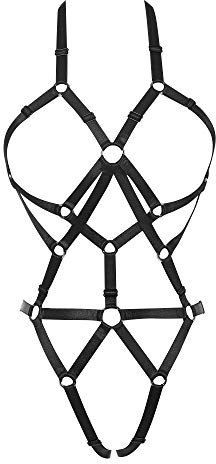 XISESEA Women Body Harness Bra Set: Fashion Strappy Lingerie Set Sexy Cage Bra Elastic Cupless Punk Gothic Harness Belt