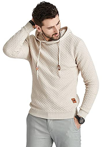 Genfien Sudadera con Capucha para Hombre Jersey con Capucha de Forro Deportiva Cuadros Jacquard de Punto Camisa de Entrenamiento Hoodie Casual Otoño Invierno