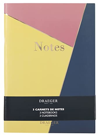 Draeger Paris - set med 3 linjerade A5-anteckningsböcker - blå, rosa, gul