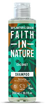 Faith In Nature 300ml Natural Coconut Shampoo, Hydrating, Vegan and Cruelty Free, No SLS or Parabens, For Normal to Dry Hair